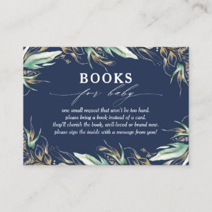 Begäran från guld Greenery Navy Blue Baby Bokar Visitkort