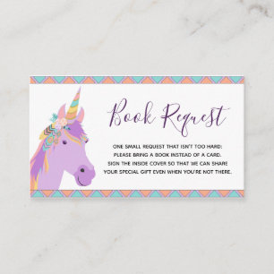 Begäran från Magic Lila Unicorn Baby Shower Bok Tilläggskort