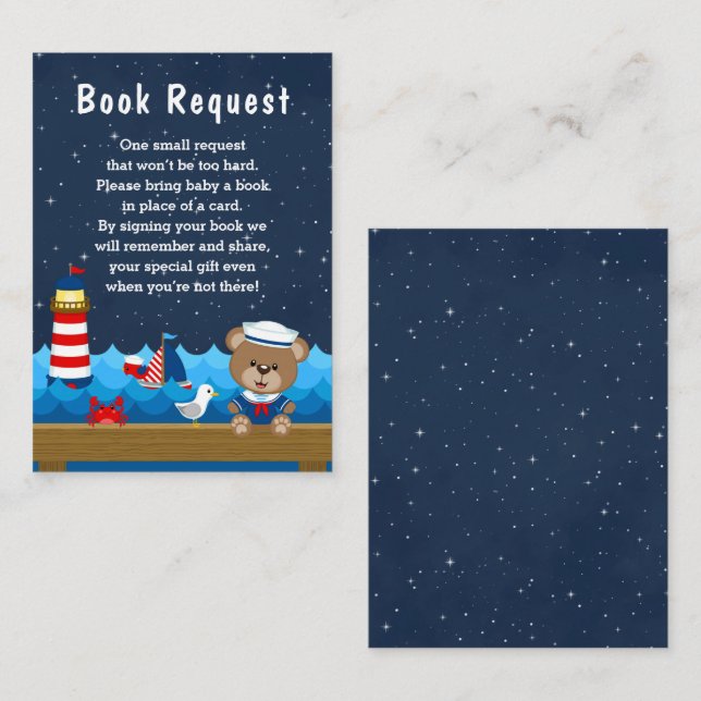 Begäran från Nautical Boy Bear Red och Navy Bok Tilläggskort (Fram/baksida)