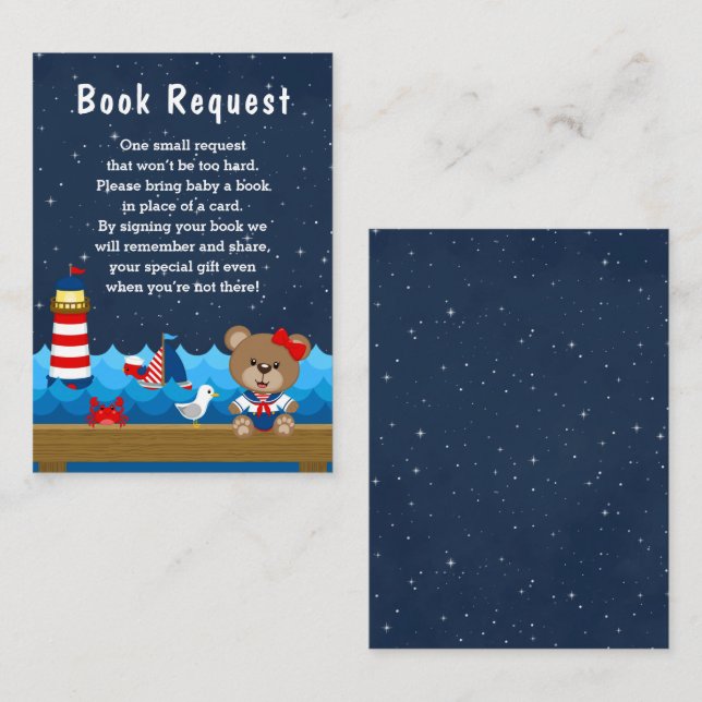 Begäran från Nautical Girl Bear Red och Navy Bok Tilläggskort (Fram/baksida)
