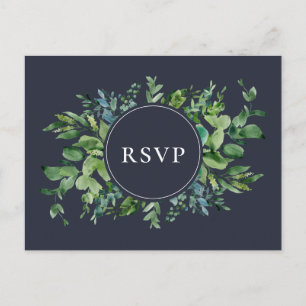 Begäran från Rustic Foliage Navy Bröllop OSA Sång Inbjudan Vykort