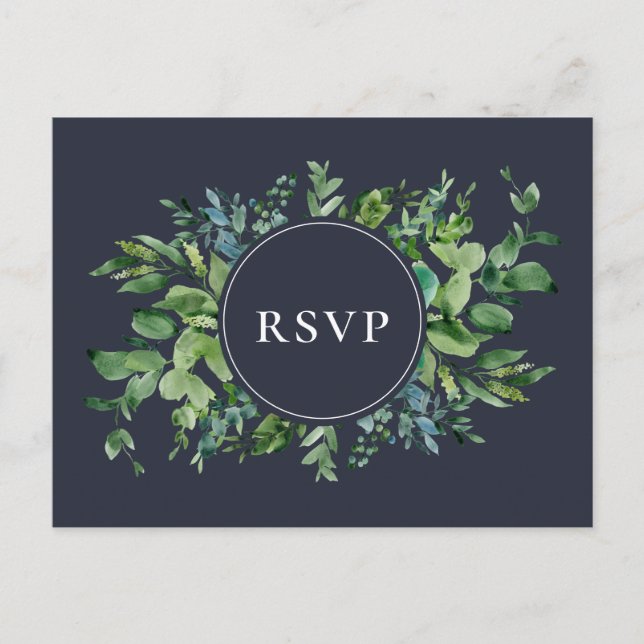 Begäran från Rustic Foliage Navy Bröllop OSA Sång Inbjudan Vykort (Framsida)