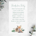 Begäran från Rustic Winter Woodland Baby Shower Bo Tilläggskort<br><div class="desc">Kortet för den här toppen söta babyduschen i Bok-begärandehytten innehåller rustiska vintergröna och gräs-koner och en vidsträckt baby räv. Din text är skriven i en enkel, men ändå snyggt, sans serif-typsnitt med ett handskrivet typsnitt till ge är ett rent, modernt estetiskt typsnitt. Bokar för Baby-kortet är perfekt för en könsneutral...</div>