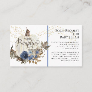 Begäran från Rustic Wood Navy Blue Blommigt Pumpki Visitkort
