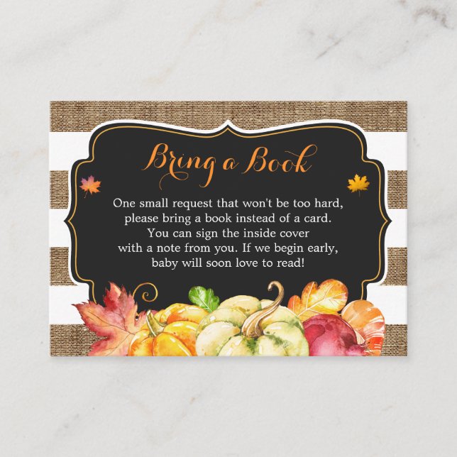 Begäran från Rustik Pumpkin Burlap Baby Shower Bok Tilläggskort (Framsida)