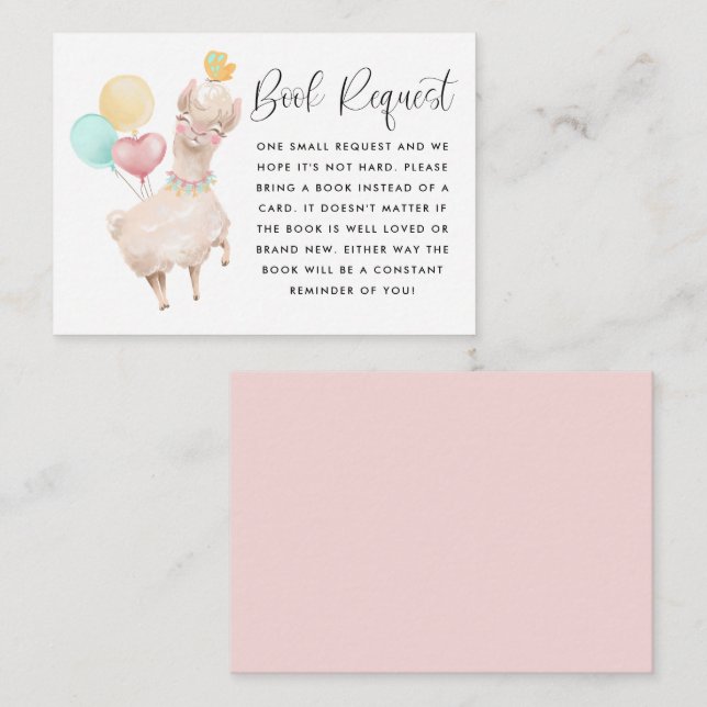 Begäran från Sweet Llama Baby Shower Bok Tilläggskort (Fram/baksida)