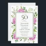 Begäran om 50-dagars Rosa Hydrangeas-kort Inbjudningar<br><div class="desc">Den här rosa brandkårens 50:e födelsedag med kortbegäran på baksidan är perfekt för att fira din fru, mamma, moster, syster, vän, mormor. Den vackra vattenfärgen blommor och ren typ gör den fantastisk, modern men klassisk! Det är lätt att göra dessa inbjudningar genom att välja Anpassa den här mallen och skriva...</div>