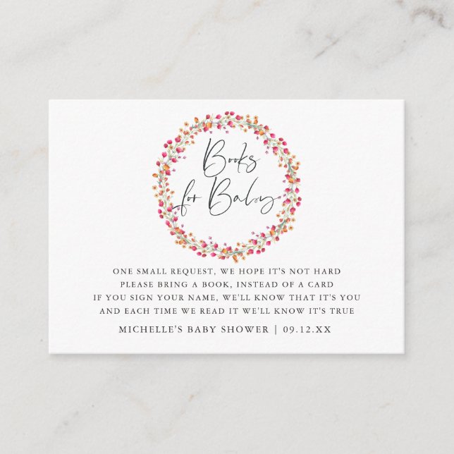 Begäran om Aquarelle Vild Blommor Baby Shower Bok Tilläggskort (Framsida)