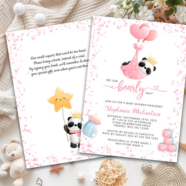 Begäran om Baby Shower Bok för Baby Panda Barly Wa Inbjudningar (Girl Panda Bearly Wait Baby Shower Book Request Invitation)