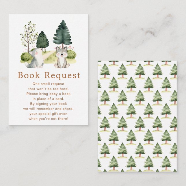 Begäran om Baby Shower Bok för Woodland Varg Tilläggskort (Fram/baksida)