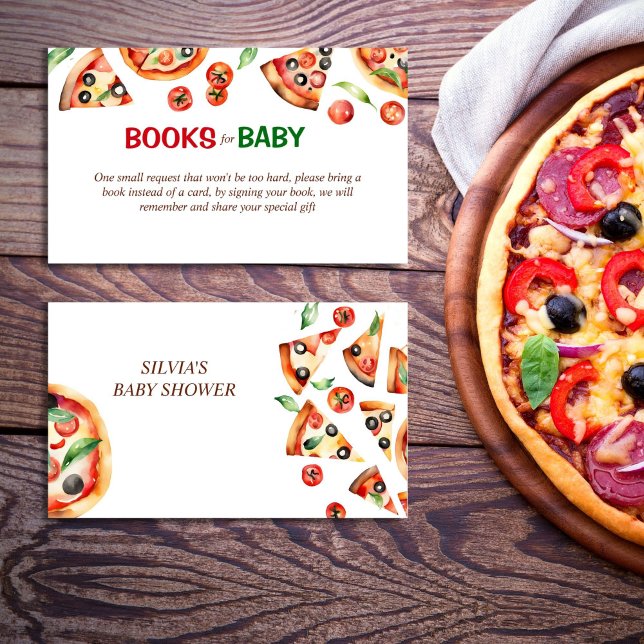 Begäran om babydusch för baby-pizza-babyduschen bo tilläggskort (Slice slice baby pizza baby shower books request enclosure card Italian baby shower books for baby)