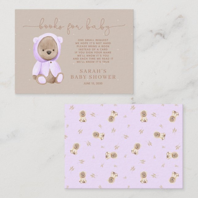 Begäran om babyskor för Lavender Nalle Bok Tilläggskort (Fram/baksida)
