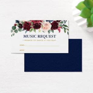 Begäran om blommigt Burgundy Blue Bröllop Music Så Visitkort