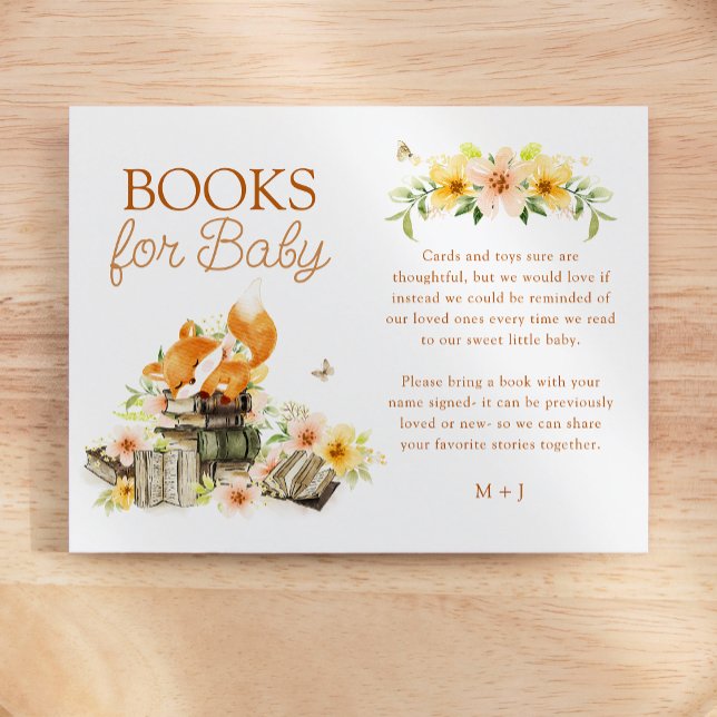 Begäran om blommigt Storybook Fox Baby Shower Bok Tilläggskort (Skapare uppladdad)