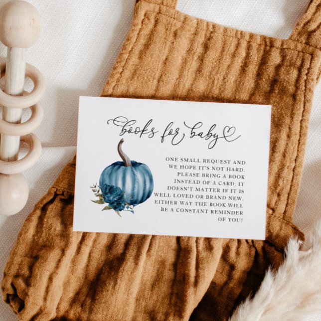 Begäran om Blue Flower Pumpkin Baby Shower Bok Tilläggskort (Skapare uppladdad)