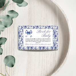 Begäran om Blue Toile de Jouy Bow Baby Shower Bok Tilläggskort