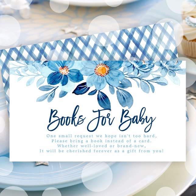 Begäran om Blue Watercolor Baby Shower Bok Tilläggskort (Blue Watercolor Baby Shower Book Request Enclosure Card)