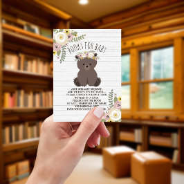 Begäran om Boho Bear Grått Wood Baby Shower Bok Tilläggskort