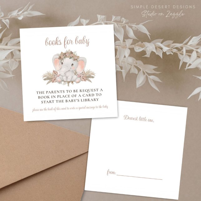 Begäran om Boho Elephant Baby Shower Bok Tilläggskort (Boho Baby Shower Book Request Enclosure Cards with Unique Design with Book Label Gift Tag on Back)