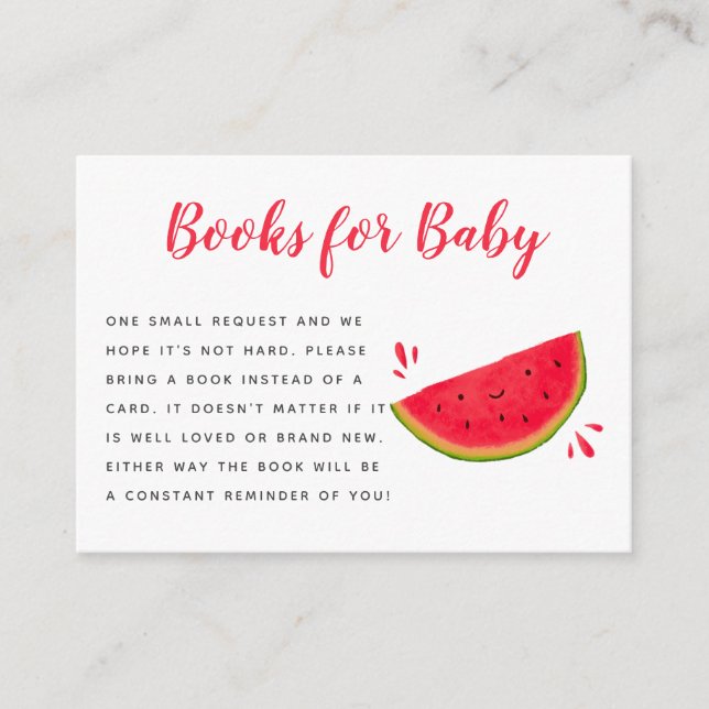 Begäran om Bok-babydusch för Cute Watermelon Tilläggskort (Framsida)