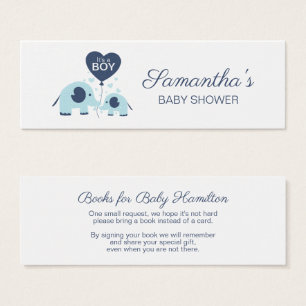 Begäran om bok för baby shower för blå elefantpojk litet visitkort