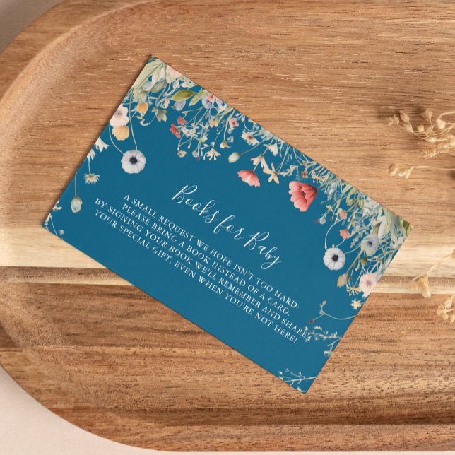 Begäran om Bok för Navy Boho WildblomBaby Shower Tilläggskort (Skapare uppladdad)