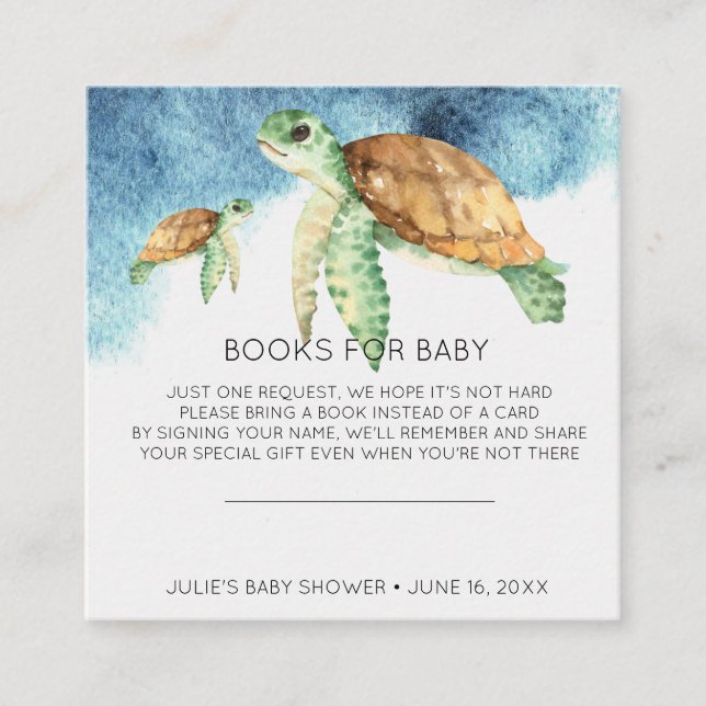 Begäran om bok | Infoga Sea Turtle Baby Shower Tilläggskort (Framsida)