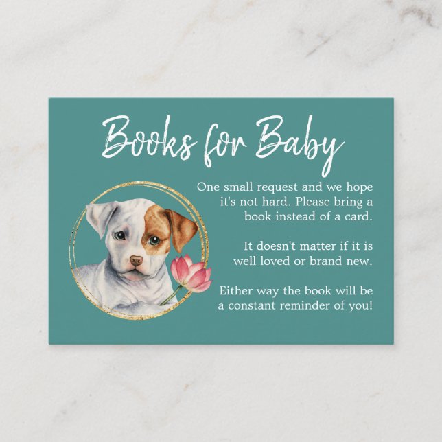 Begäran om bok | Puppy Hund Baby Shower Tilläggskort (Framsida)