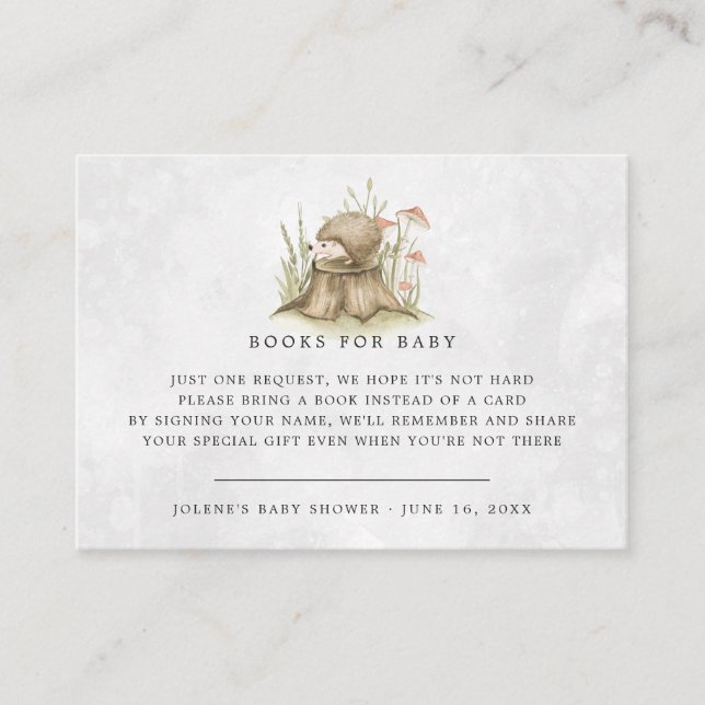 Begäran om bok | Woodland Hedgehog Baby Shower Tilläggskort (Framsida)
