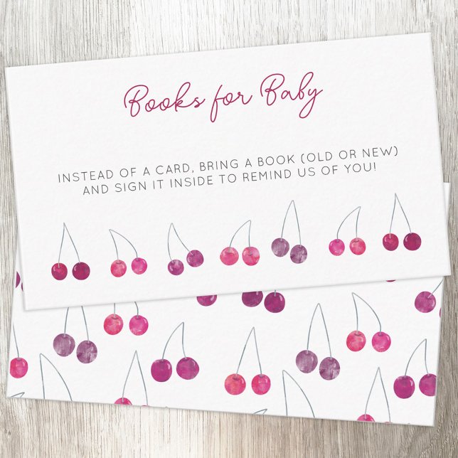 Begäran om Cherry Baby Shower Bok Tilläggskort (Baby shower book request cherry watercolor enclosure card)