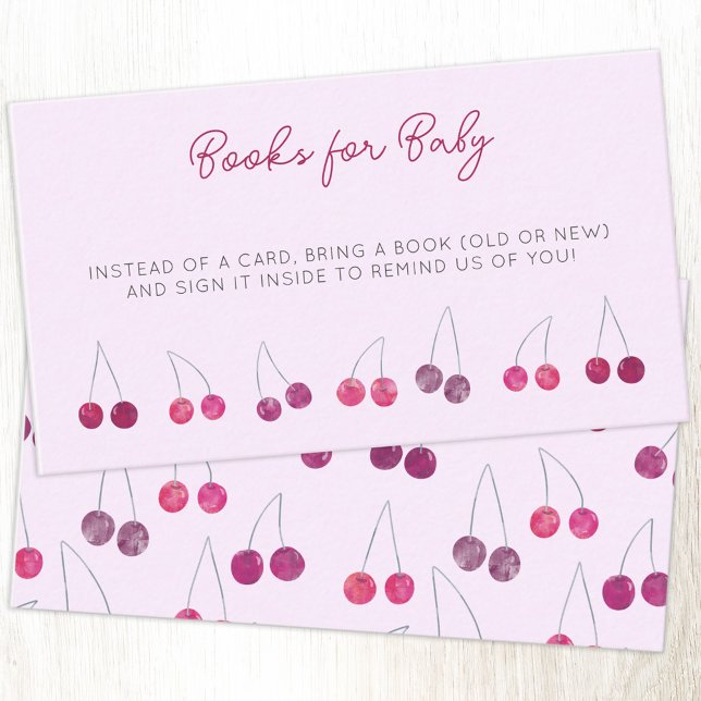 Begäran om Cherry Rosa Baby Shower Bok Tilläggskort (Baby shower book request cherry pink watercolor enclosure card)
