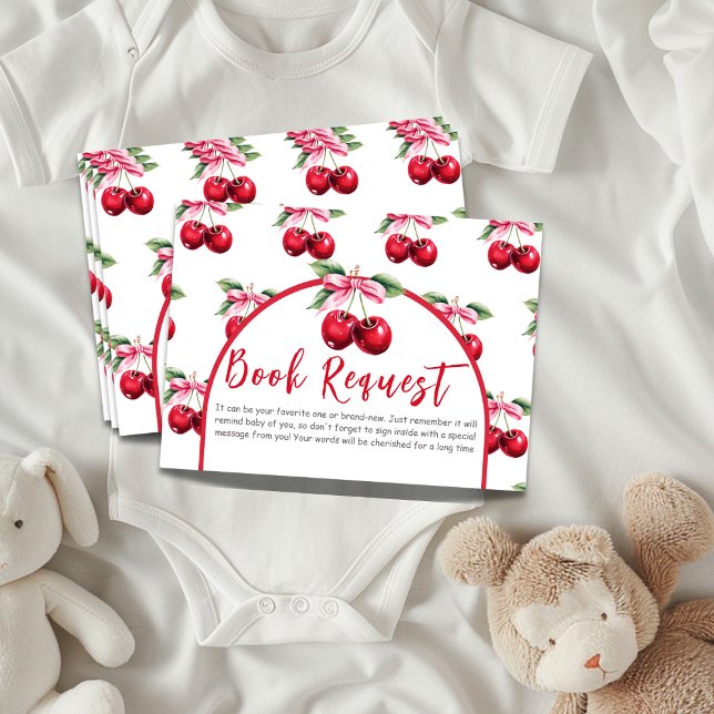 Begäran om Cherry Top Coquette Bow Baby Shower Bok Tilläggskort (Skapare uppladdad)