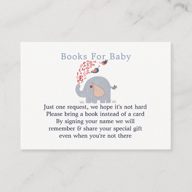 Begäran om Cute Blue Elephant Baby Shower Bok Tilläggskort (Framsida)
