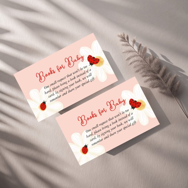 Begäran om den söta bok-skökningen av skammusslbab tilläggskort (Love bug daisies cute ladybug baby shower book request enclosure card books for baby cards)