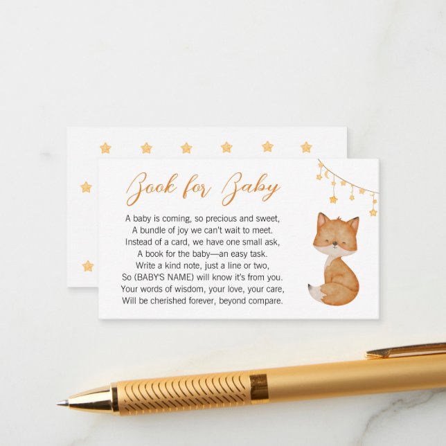 Begäran om Dreamy Fox Baby Shower Bok Tilläggskort (Fram/Back In Situ)