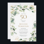 Begäran om Eucalyptus-kort på 50:e födelsedagen Inbjudningar<br><div class="desc">Den här utsökta, vattentärkta eukalypturen med guld löv och guld-plutterade punkter 50 födelsedagsfest inbjudan med kortbegäran är perfekt för att fira din fru, mamma, syster, moster, vän, mormor. Det är en mjuk flödesdesign som är modern men traditionell. Baksidan har en välformulerad begäran om ett kort och en samordnande spirg av...</div>