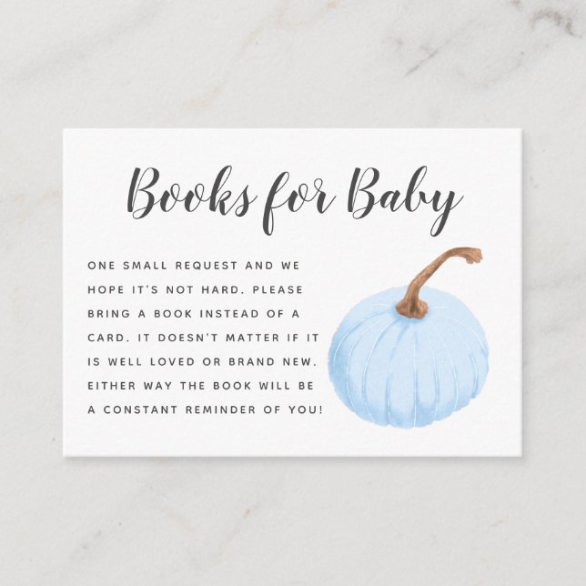 Begäran om Fall Blue Pumpkin Baby Shower Bok Tilläggskort (Framsida)