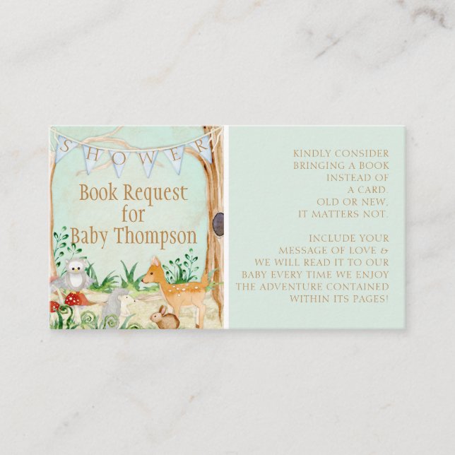 Begäran om Forest Animals Uggla Woodland Bok Visitkort (Framsida)