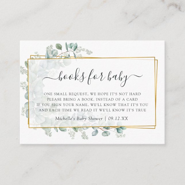 Begäran om Geometric Eucalyptus Baby Shower Bok Tilläggskort (Framsida)