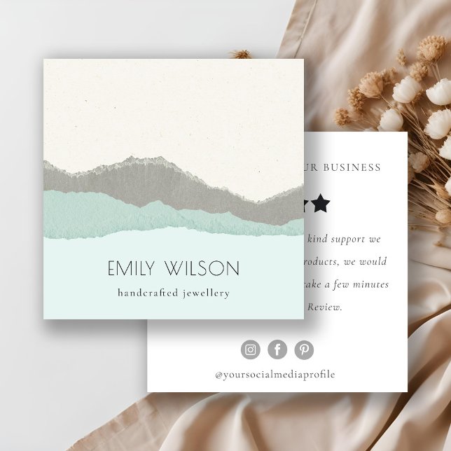 Begäran om granskning av Pastel Aqua Kraft-bergsvå Fyrkantigt Visitkort (Skapare uppladdad)