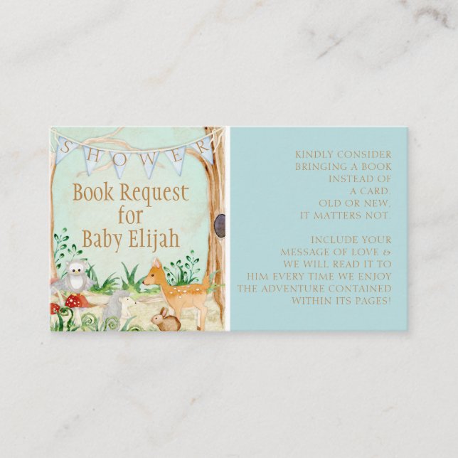 Begäran om hjort Woodland Forest Animals Uggla Bok Visitkort (Framsida)