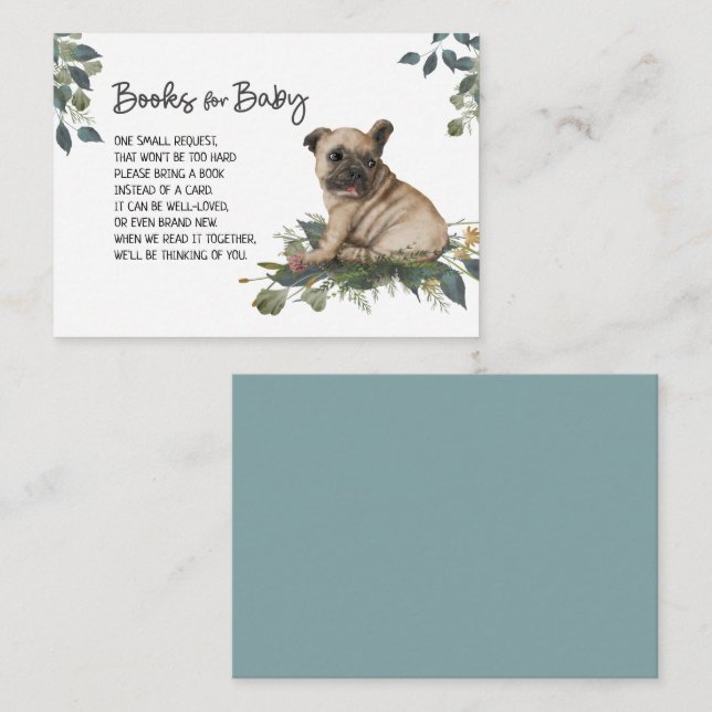 Begäran om hund Baby Shower Cute Pug Puppy Bok Tilläggskort (Fram/baksida)