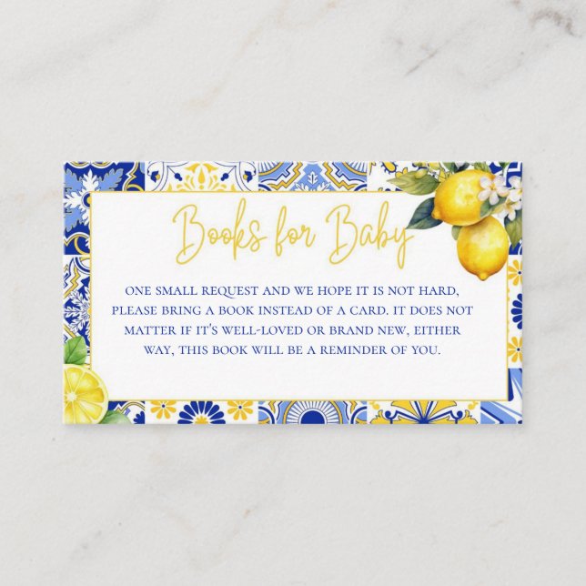 Begäran om Lemon Mediterranean Baby Shower Bok Tilläggskort (Framsida)