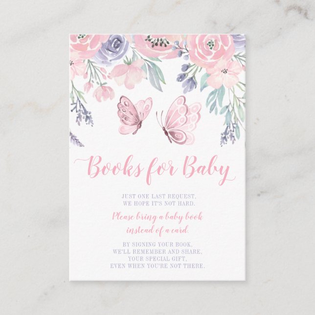 Begäran om lila Rosa Blommigt Butterfly Baby Bok Tilläggskort (Framsida)