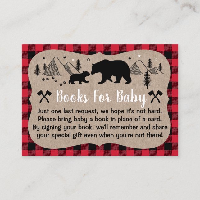 Begäran om Lumberjack Baby Shower Rustic Bear Bok Tilläggskort (Framsida)
