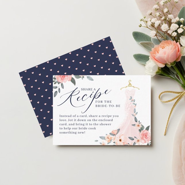 Begäran om Möhippa för hämtning av Dress Bröllop Tilläggskort (Floral Wedding Dress Bridal Shower Recipe Request Enclosure Card)