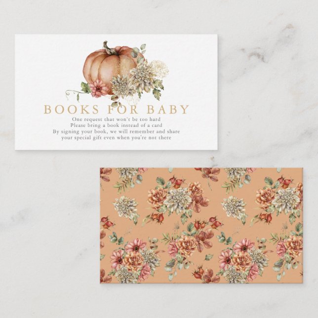 Begäran om orange Pumpkin & Dahlia Baby Shower Bok Tilläggskort (Fram/baksida)