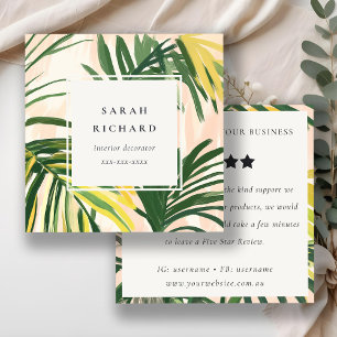 Begäran om översyn av Boho Grönt Tropical Handfla Fyrkantigt Visitkort