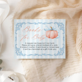 Begäran om Pumpkin Blue Bow Boy Baby Shower Bok Tilläggskort