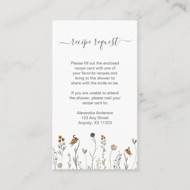 Begäran om recept på rustika höstvildblommor tilläggskort (Framsida)